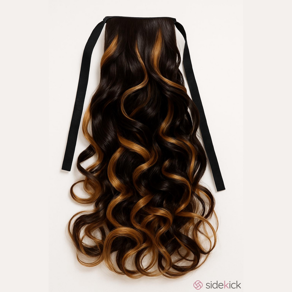 Sarla 18 in Ribbon Tie Curly Hair Extension - Brown Blonde